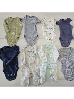Preemie Baby Boy 10 Piece Clothes Bundle-Carter's-Gerber- One Piece- Body Suit